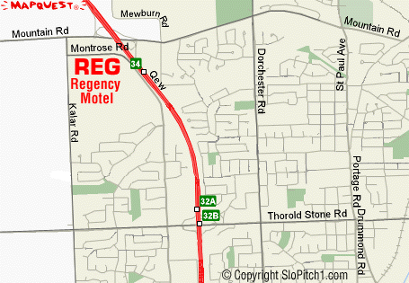 Map - Regency Motel Slo-Pitch diamonds, Niagara Falls