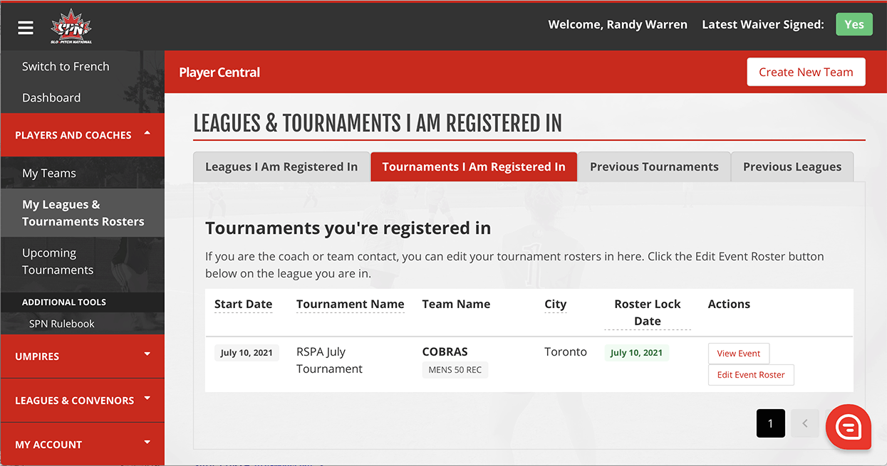Tournament Registered